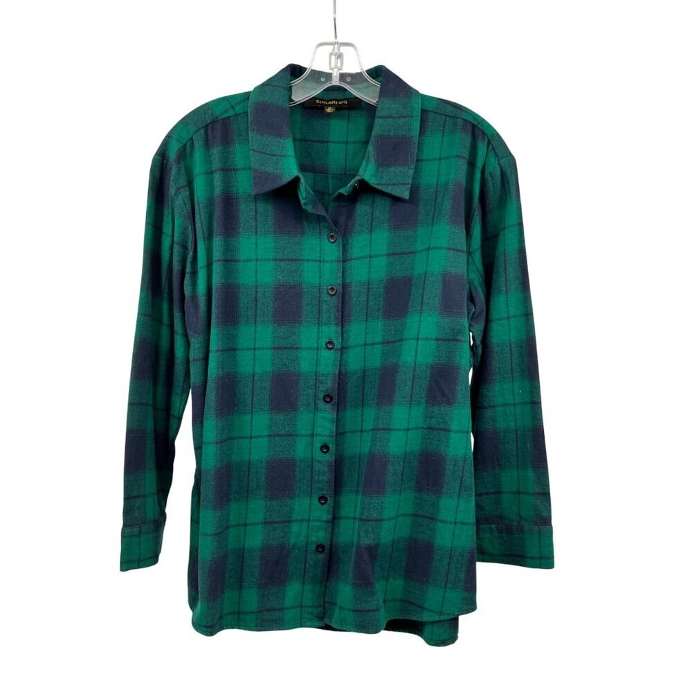 Sugarlips Womens Plaid Button Down Top Long Sleeve Green/Blue Size XS